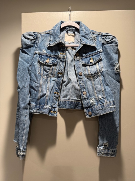 Zara Jackets & Blazers - Zara Light Blue Distressed Cropped Denim Jacket xs puff shoulder